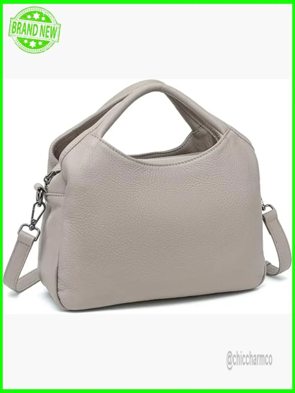 Genuine Leather Hobo Tote with Detachable Strap, 5 Compartments